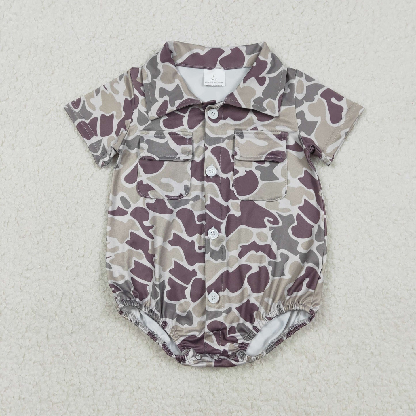 SR3652 Hunting Camo Pockets Short Sleeve Boys Romper