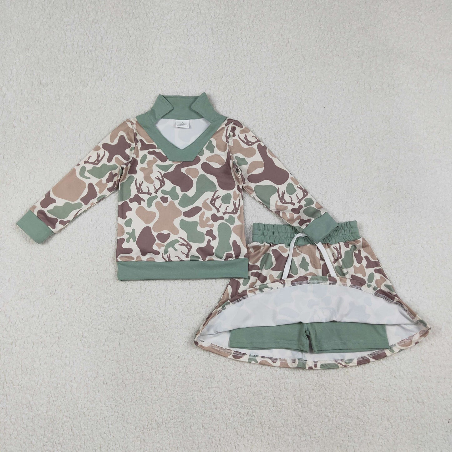 GLD1477 Hunting Camo Long Sleeve Skorts Skirts Girls Set