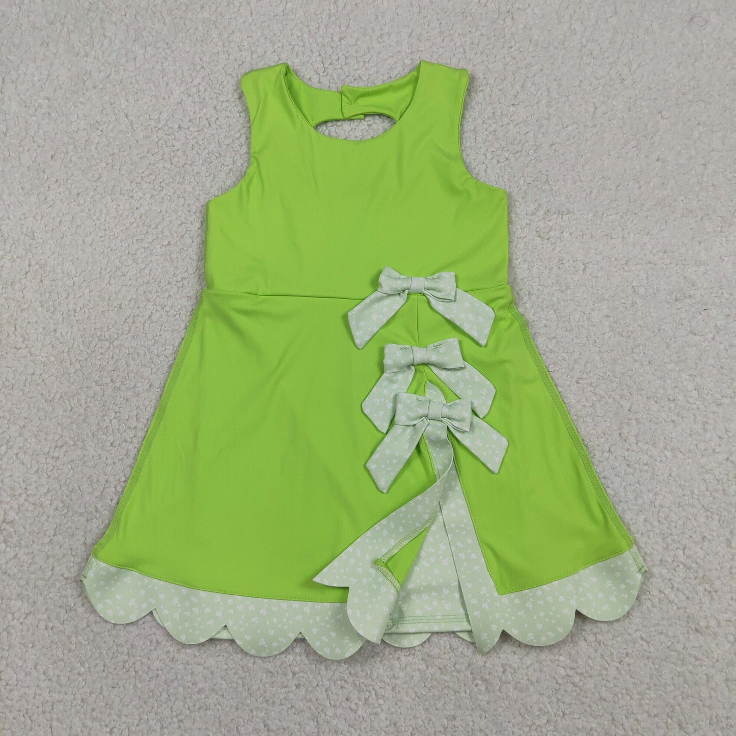 GSD3316 Yoga Solid Color Mint Green Bows Sleeveless Skorts Girls Dress