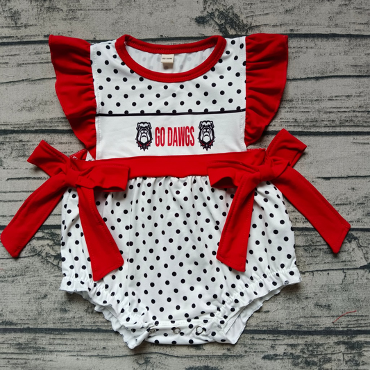 custom S 10.14 Team red flutter sleeve girls romper