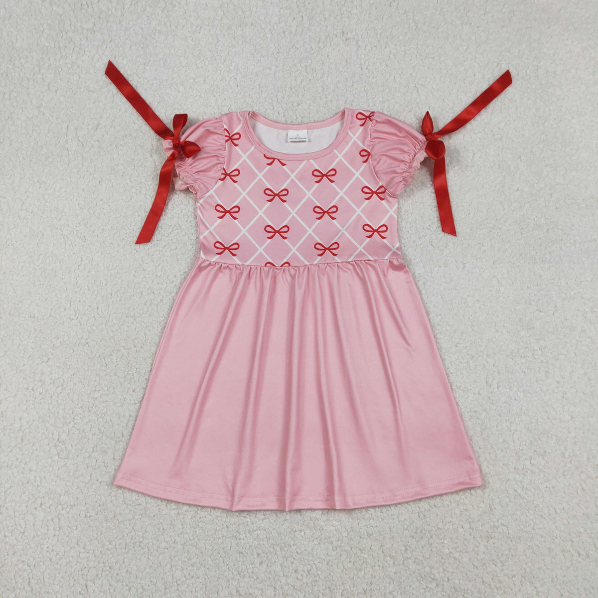 GSD2883 red bows pink short sleeve girls dress