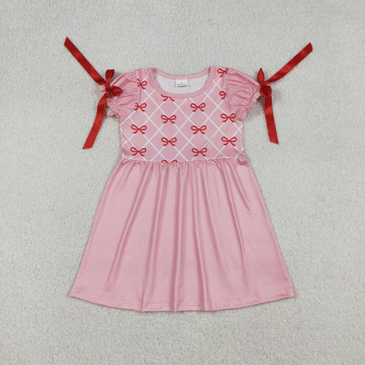 GSD2883 red bows pink short sleeve girls dress