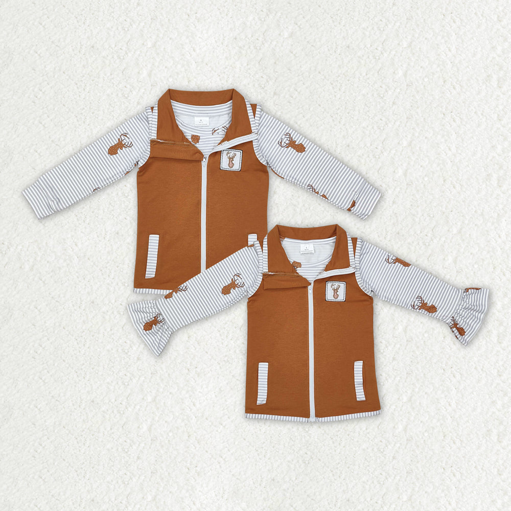 embroidery hunting deer 2pcs set sibling clothes RTS