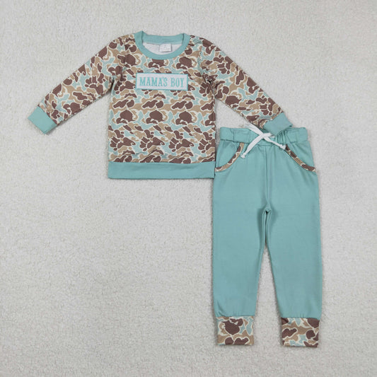 Embroidery BLP1336 mama's boy hunting camo long sleeve pants boys set