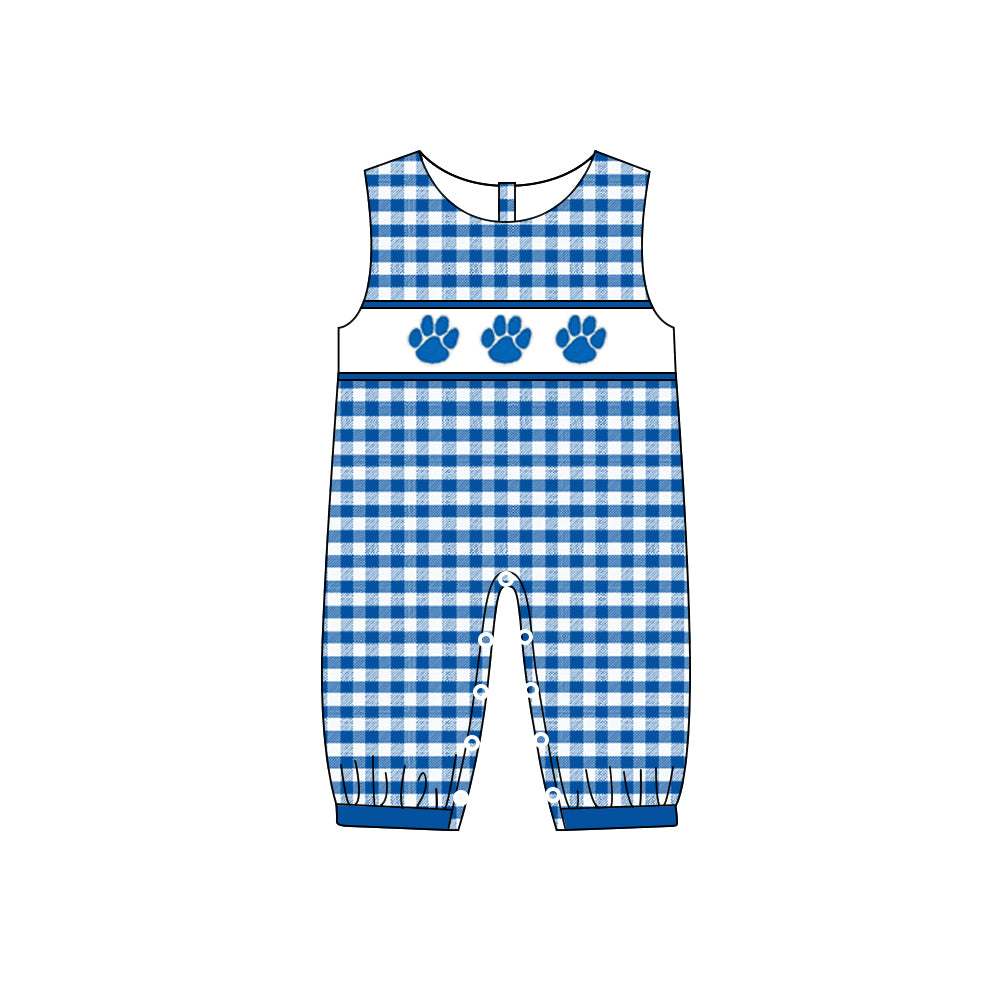 custom style football team UK dog's pow blue checkered sleeveless boys romper