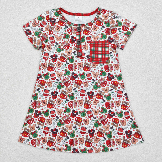 GSD1403 Christmas M candy red short sleeve girls gown grils dress