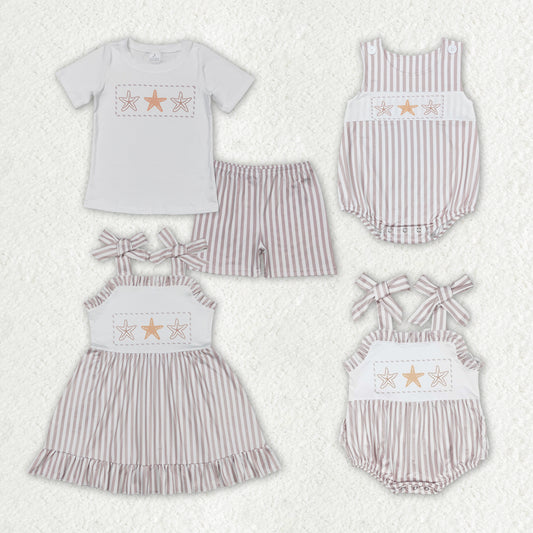 cute starfish khaki striped sibling clothes RTS