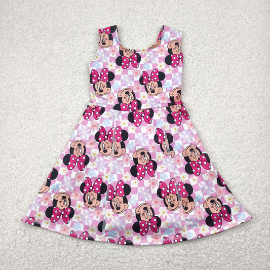 GSD2461 yoga cartoon M pink cehckered sleeveless with shorts girls dress