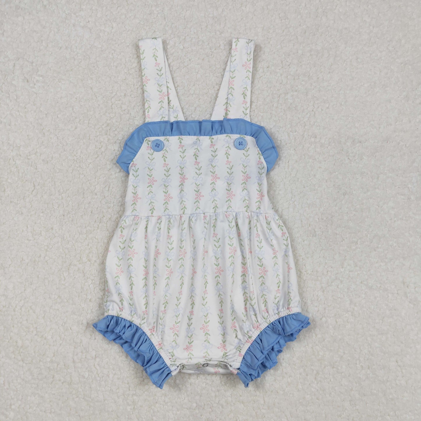 SR1478 flowers leaf blue ruffles girls romper