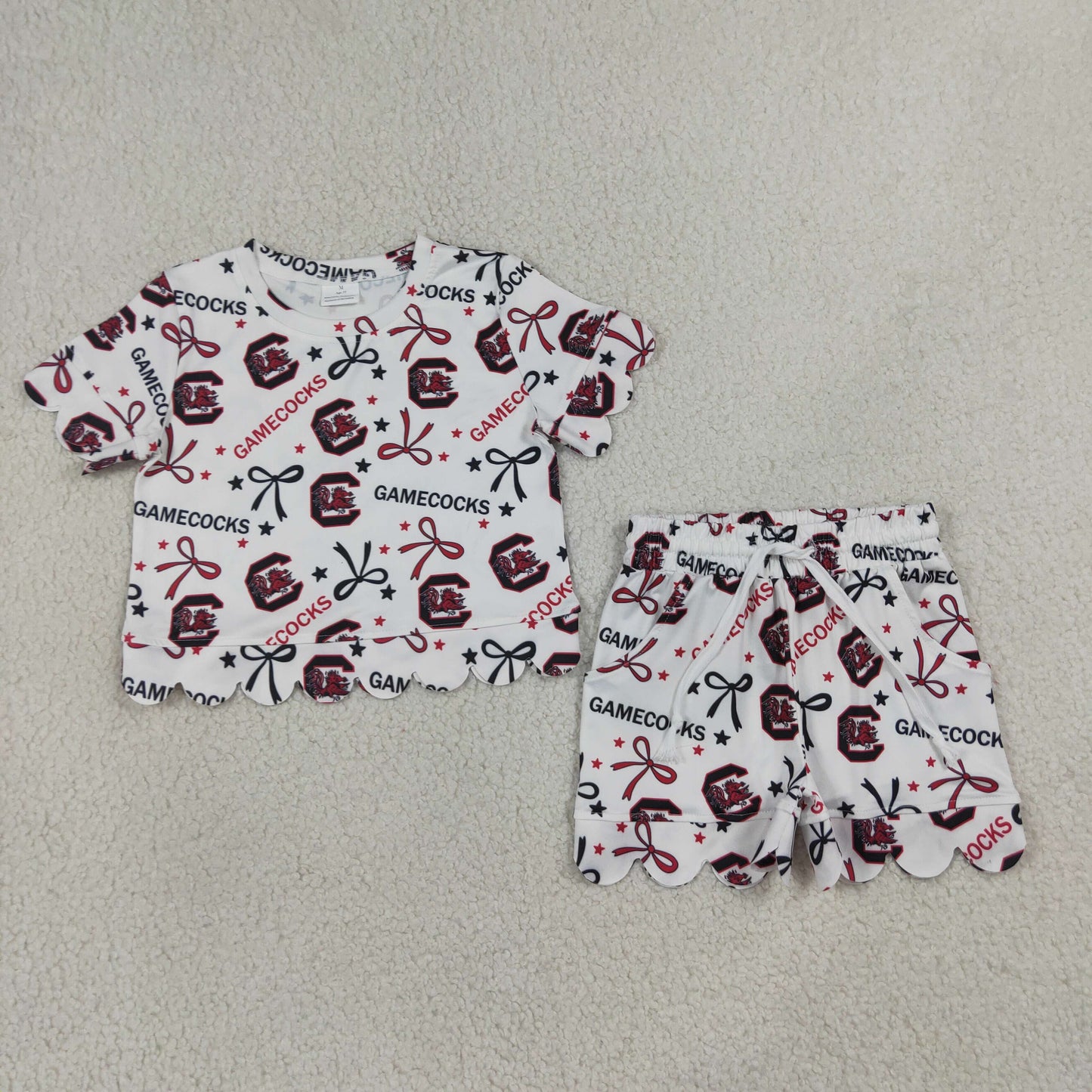 GSSO3641 Scallop Carolina Bows Short Sleeve Shorts Girls Set