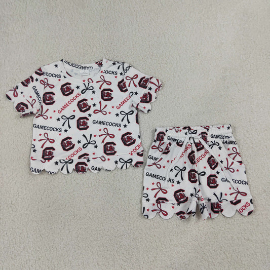 GSSO3641 Scallop Carolina Bows Short Sleeve Shorts Girls Set