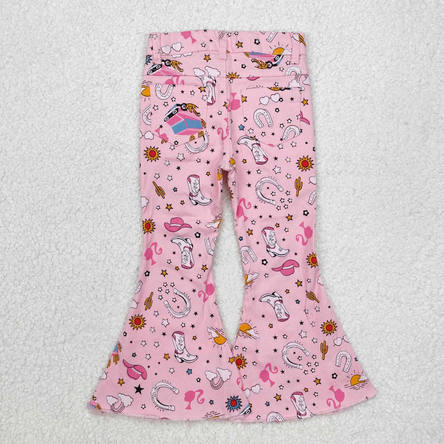 P0407 Cartoon BA Western Bus Cactus Pink Girls Jeans Denim Pants