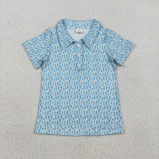 BT1113 blue green seahorse short sleeve boys top
