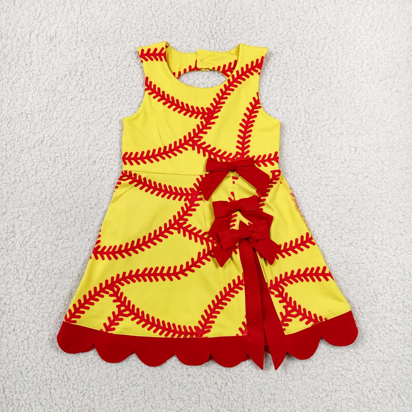 GSD3834 Yoga Softball Yellow Bows Sleeveless Shorts Girls Dress