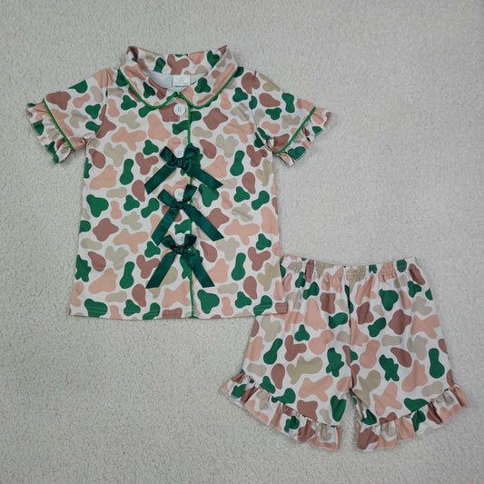 GSSO3367 Hunting Camo Bows Short Sleeve Shorts Girls Pajamas