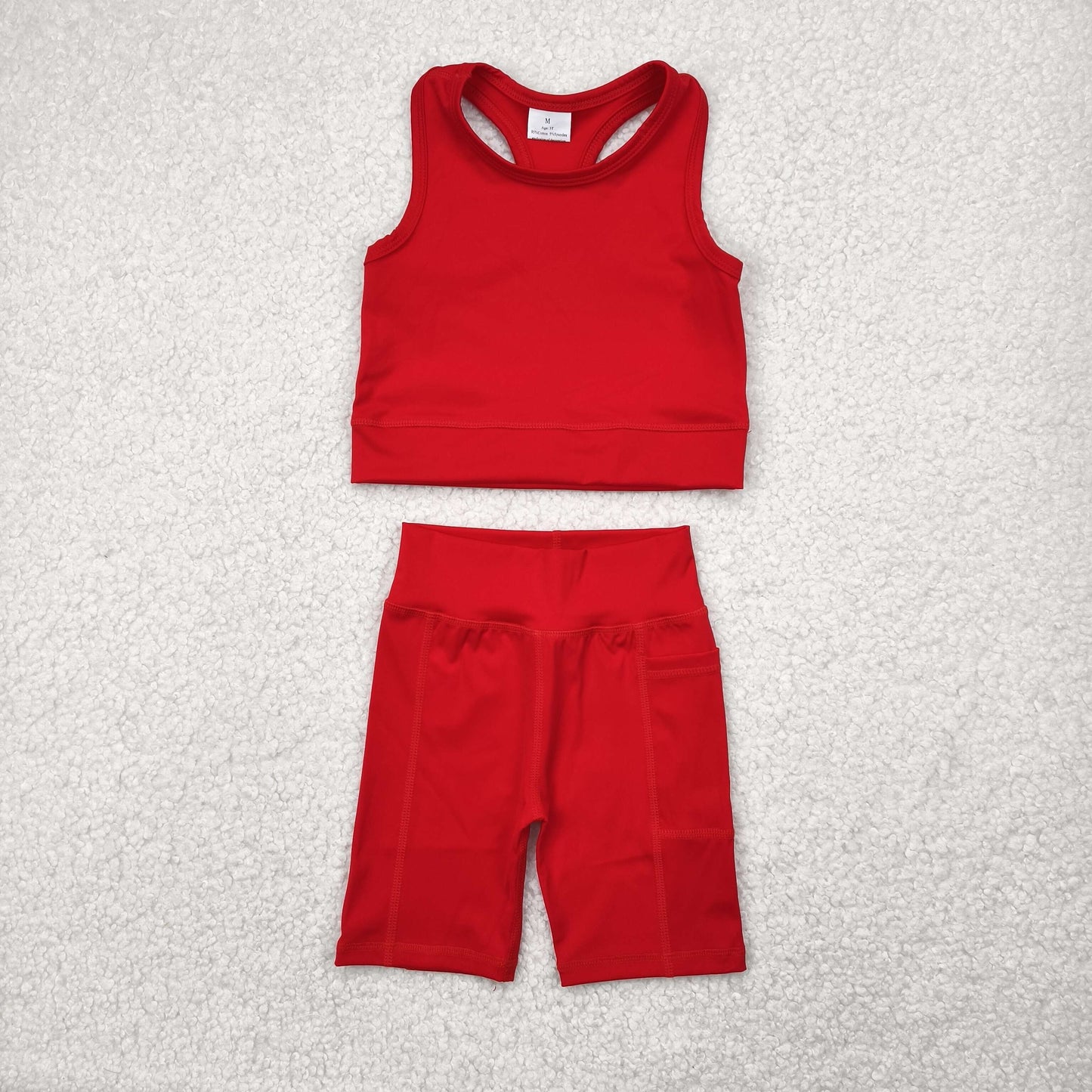 GSSO1519 red sleeveless shorts girls set yoga clothes