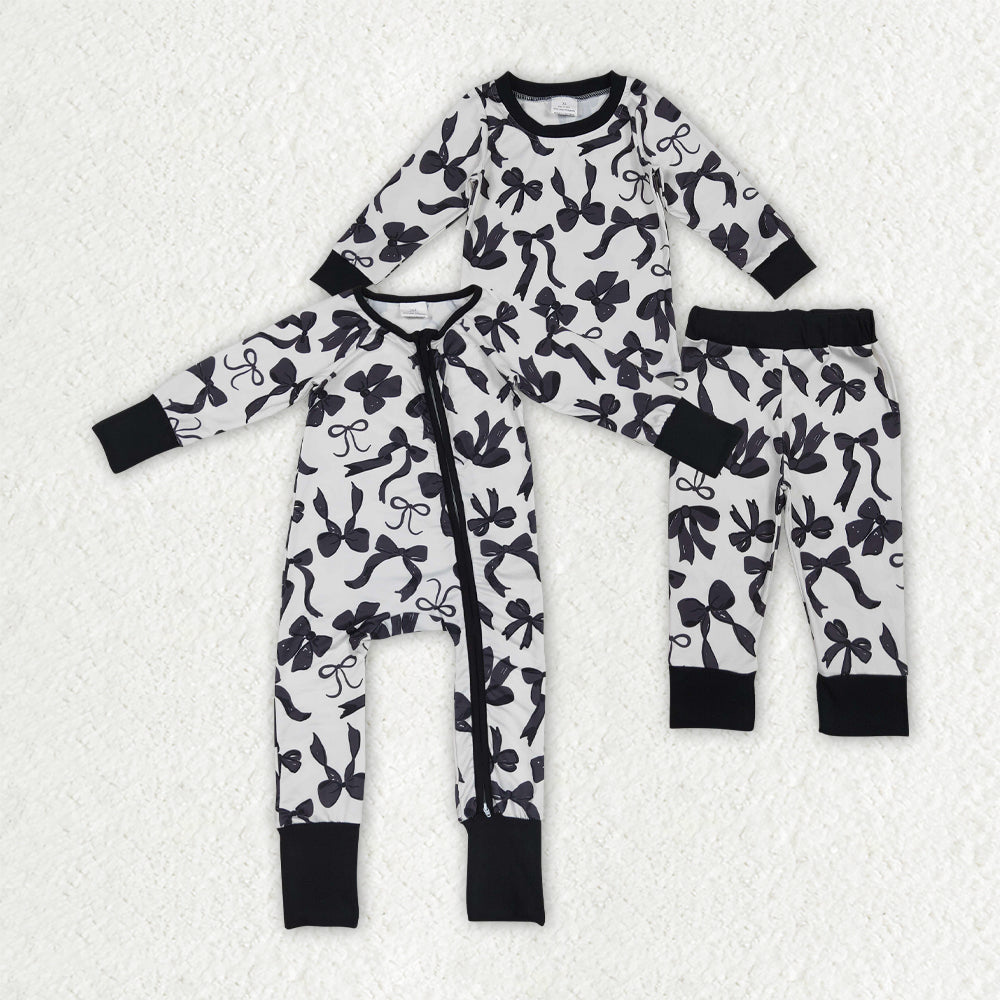black bows pajamas/romper RTS sibling clothes