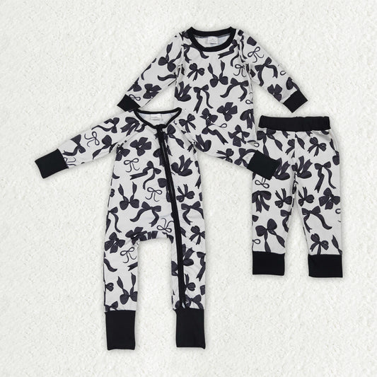black bows pajamas/romper RTS sibling clothes