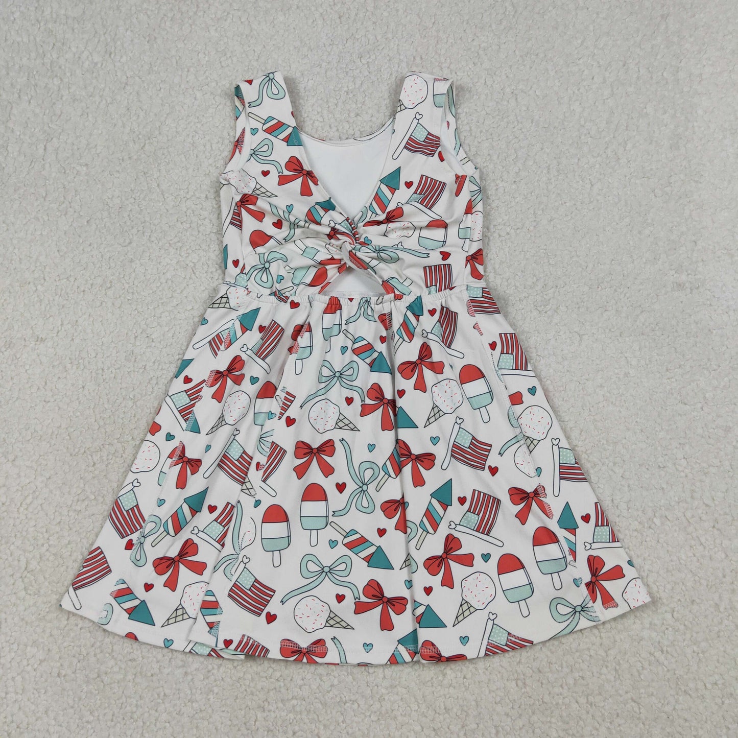 GSD3750 Yoga July 4th Bows Sleeveless Skorts Girls Dress