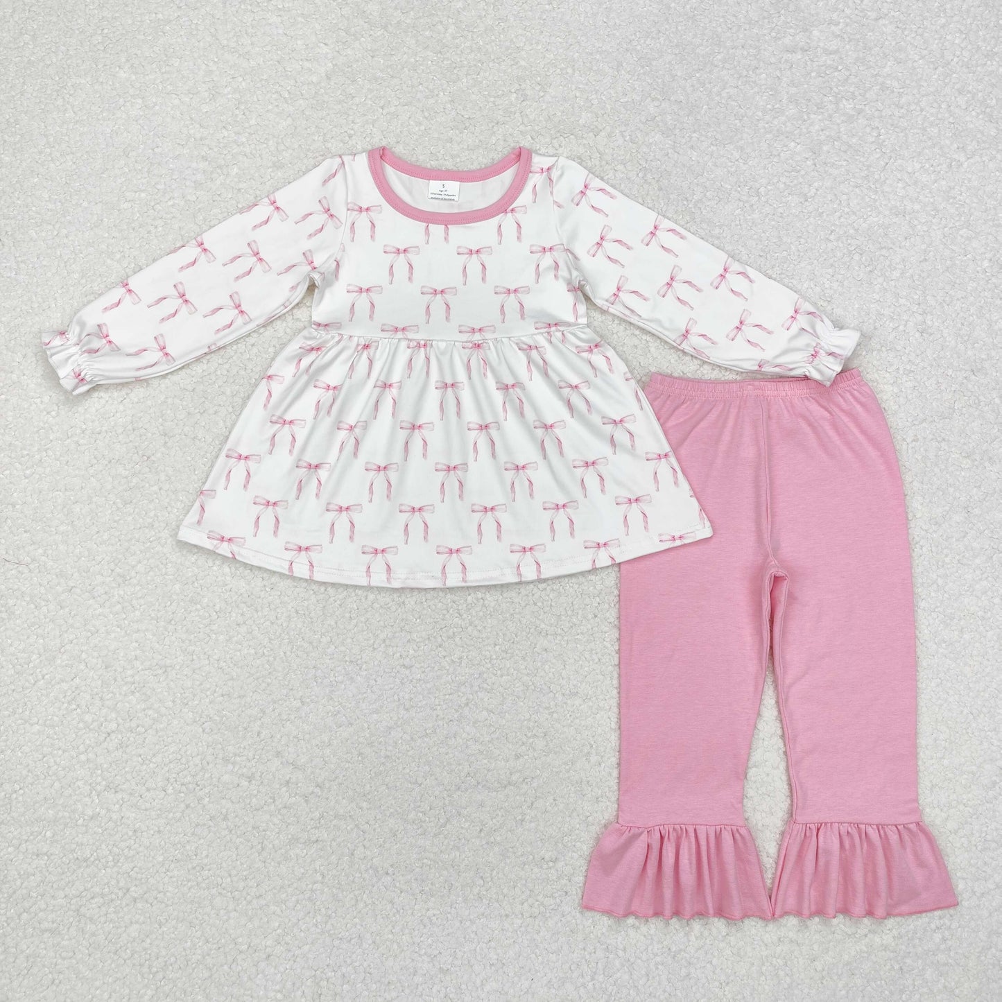 GLP1973 cute bows pink long sleeve pink pants girls set