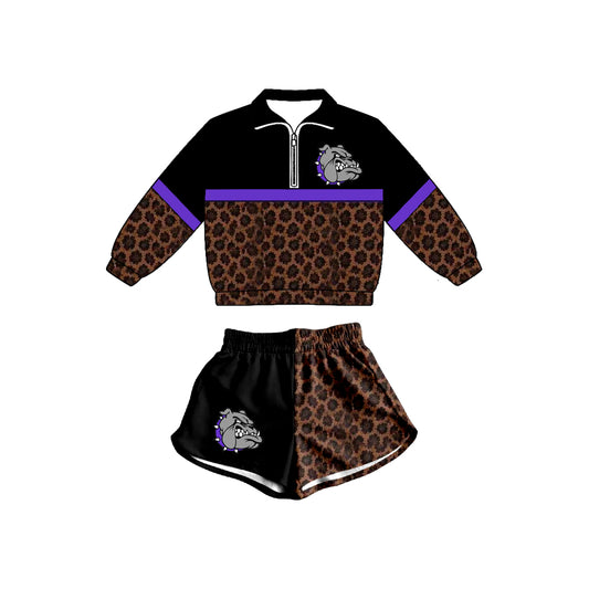 Custom Moq 3 Team Leopard Bulldog Zipper Long Sleeve Shorts Adult Women Set