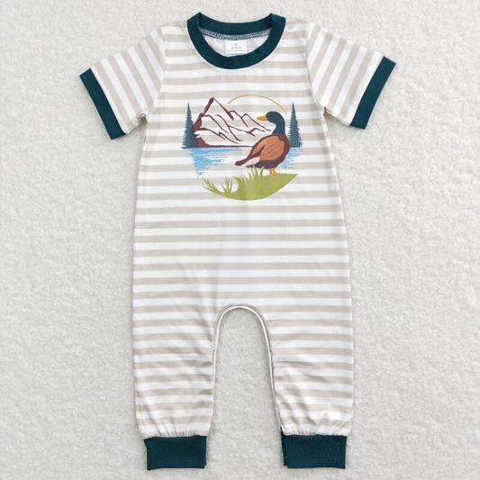USA SHOP SR0553 Hunting duck grey striped short sleeve kids romper