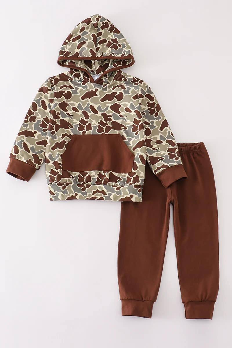 custom brown camo old school camo pocket hoodie long sleeve pants boys set