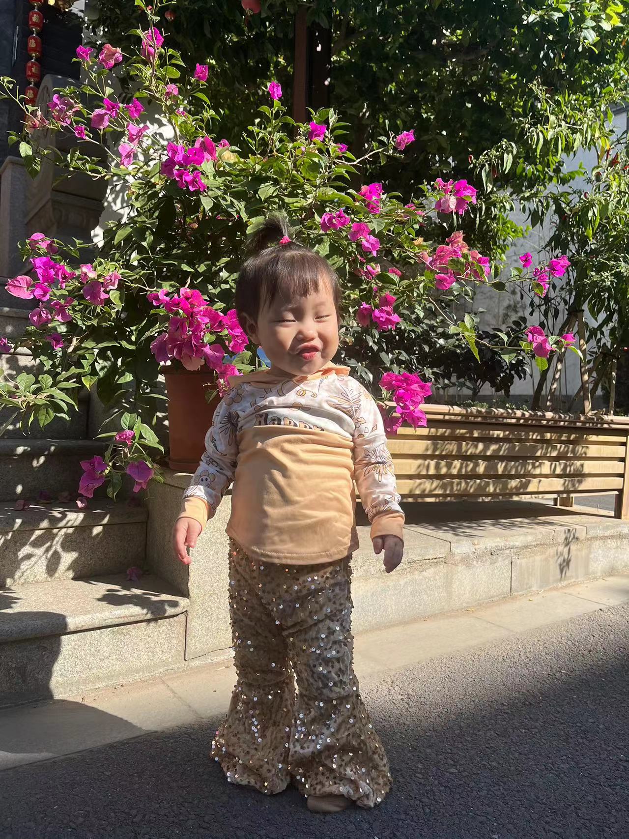 GLP1022 Happy new year yellow hoodie golden sequin pants girls set