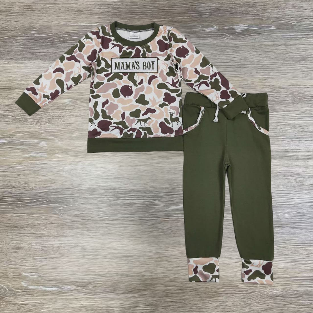 Embroidery Mama's Boy Camo Boys Set RTS Sibling Clothes