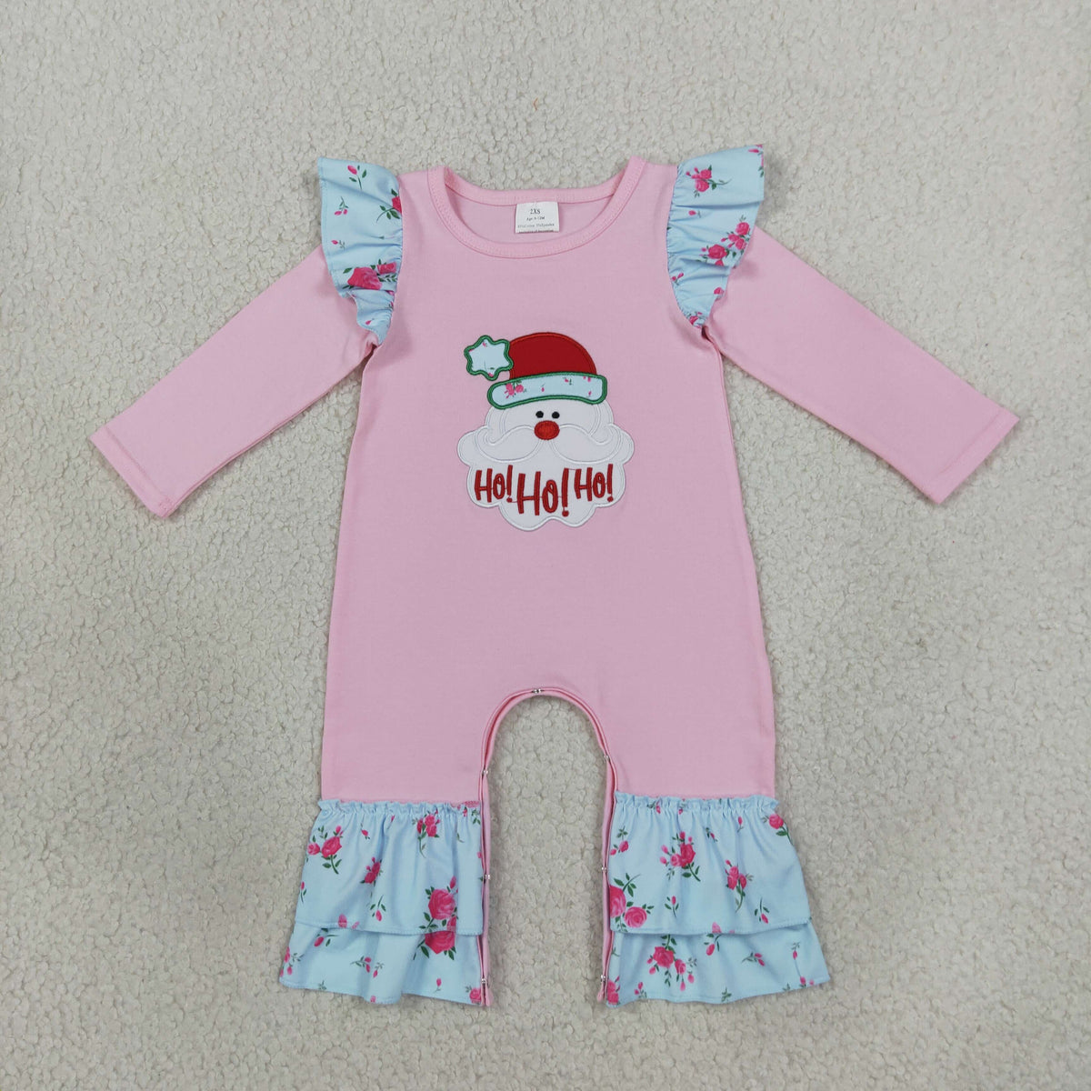 LR3215 Christmas Santa Pink Long Sleeve Girls Romper