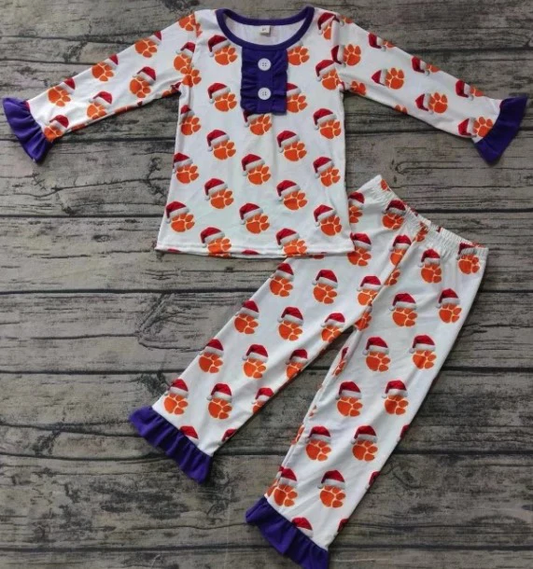 custom football team Christmas paw long sleeve pants girls pajamas