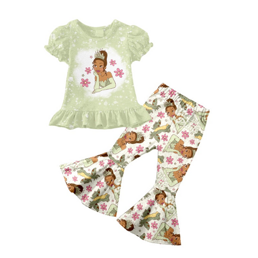 custom S 8.12 Princess green short sleeve pants girls set