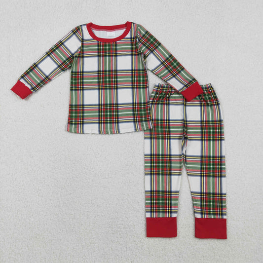 BLP1279 Christmas green red checkered long sleeve pants boys pajamas