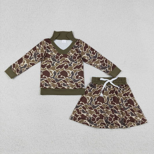 GLD1479 Hunting Camo Long Sleeve Skorts Skirts Girls Set