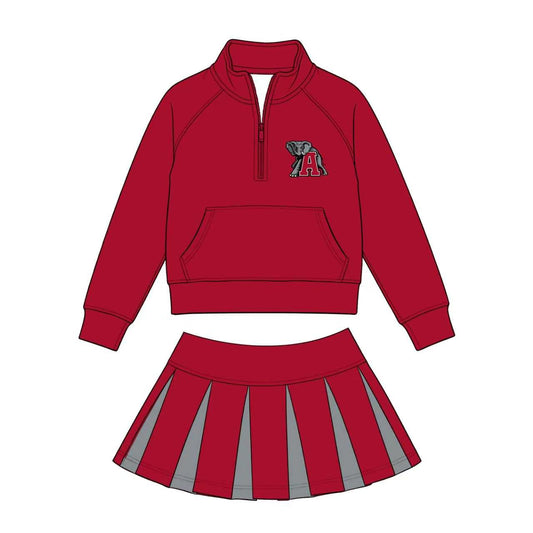 Custom Moq 3 Red Zipper Long Sleeve Skorts Girls Set