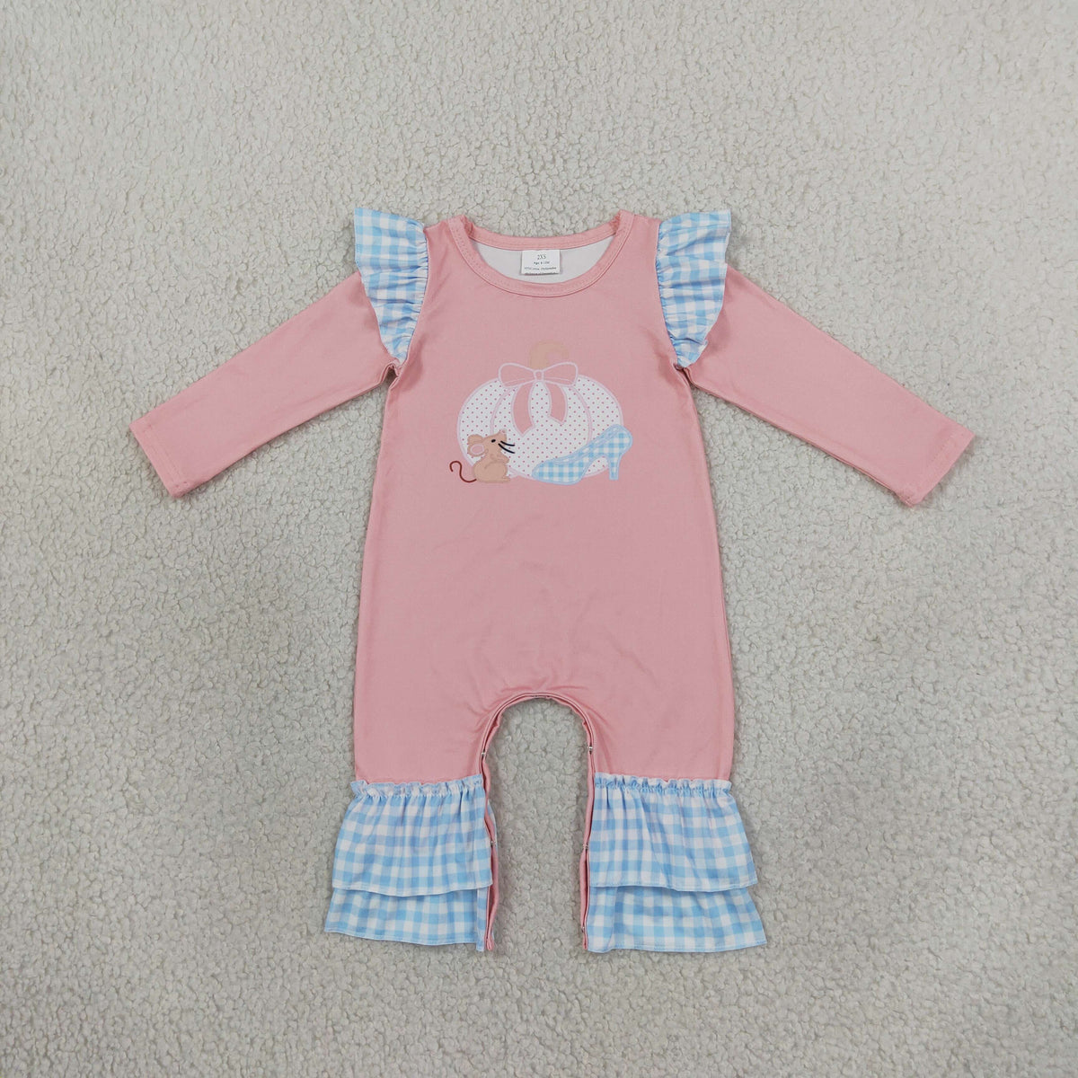 LR3217 Pumpkin Mouse Pink Long Sleeve Girls Romper