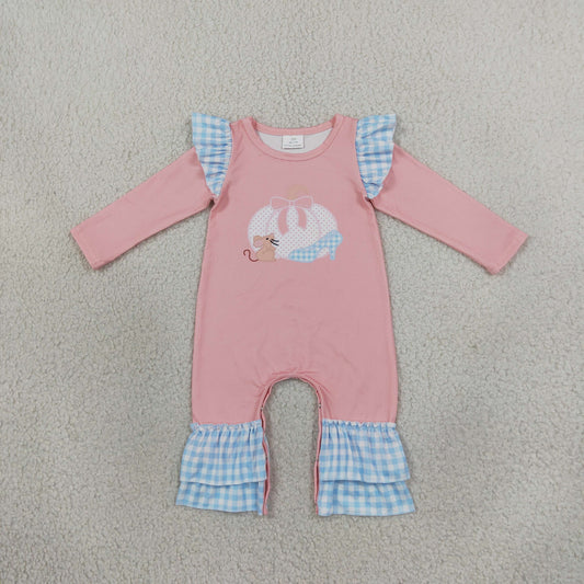 LR3217 Pumpkin Mouse Pink Long Sleeve Girls Romper