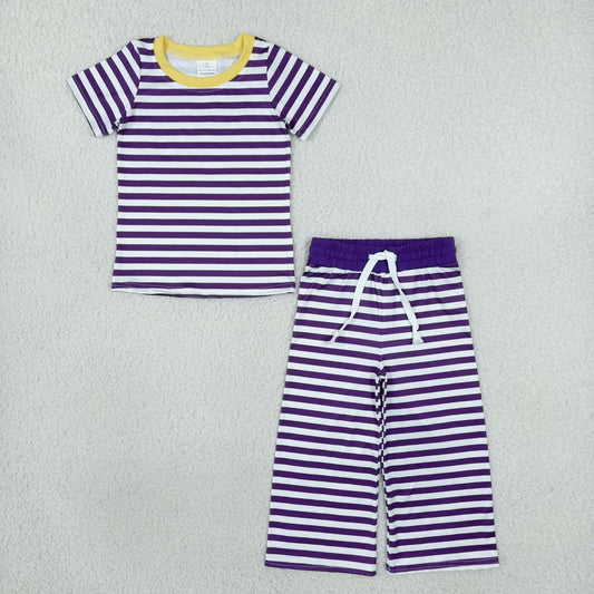 GSPO2386 Purple Striped Short Sleeve Pants Girls Set