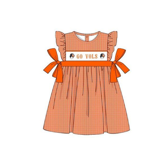 custom style football team orange dog checkered flutter sleeve girls dress