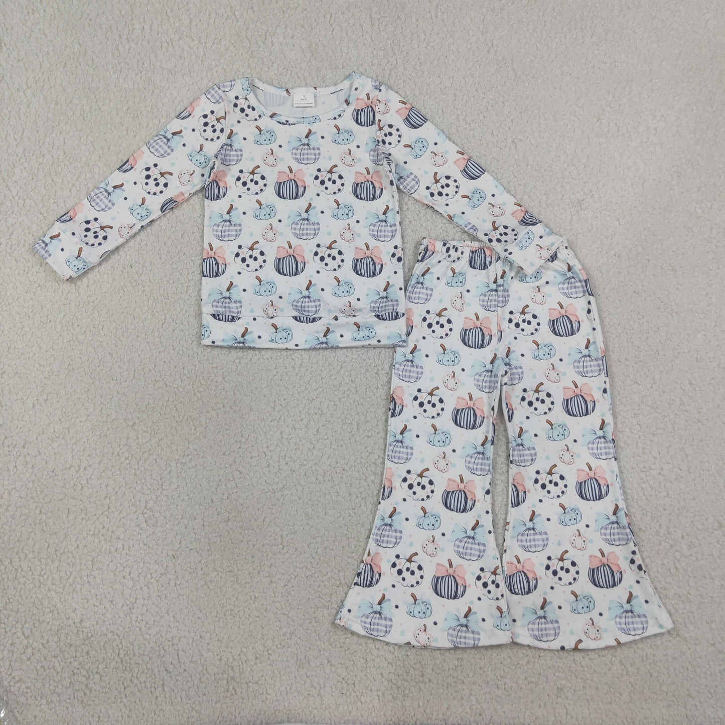GLP3403 Pumpkin Bows Long Sleeve Pants Girls Set