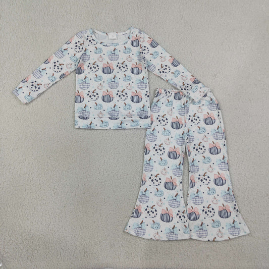 GLP3403 Pumpkin Bows Long Sleeve Pants Girls Set