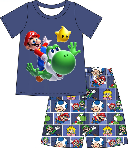 custom style cartoon hero star blue short sleeve shorts boys set tat 6-8 weeks