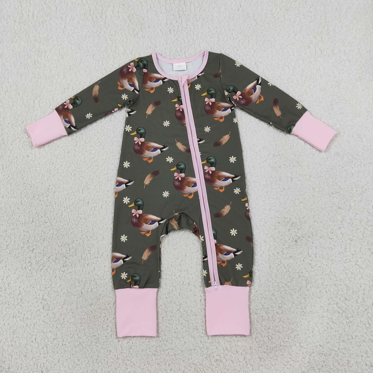 LR3225 Mallard Duck Zipper Long Sleeve Girls Romper