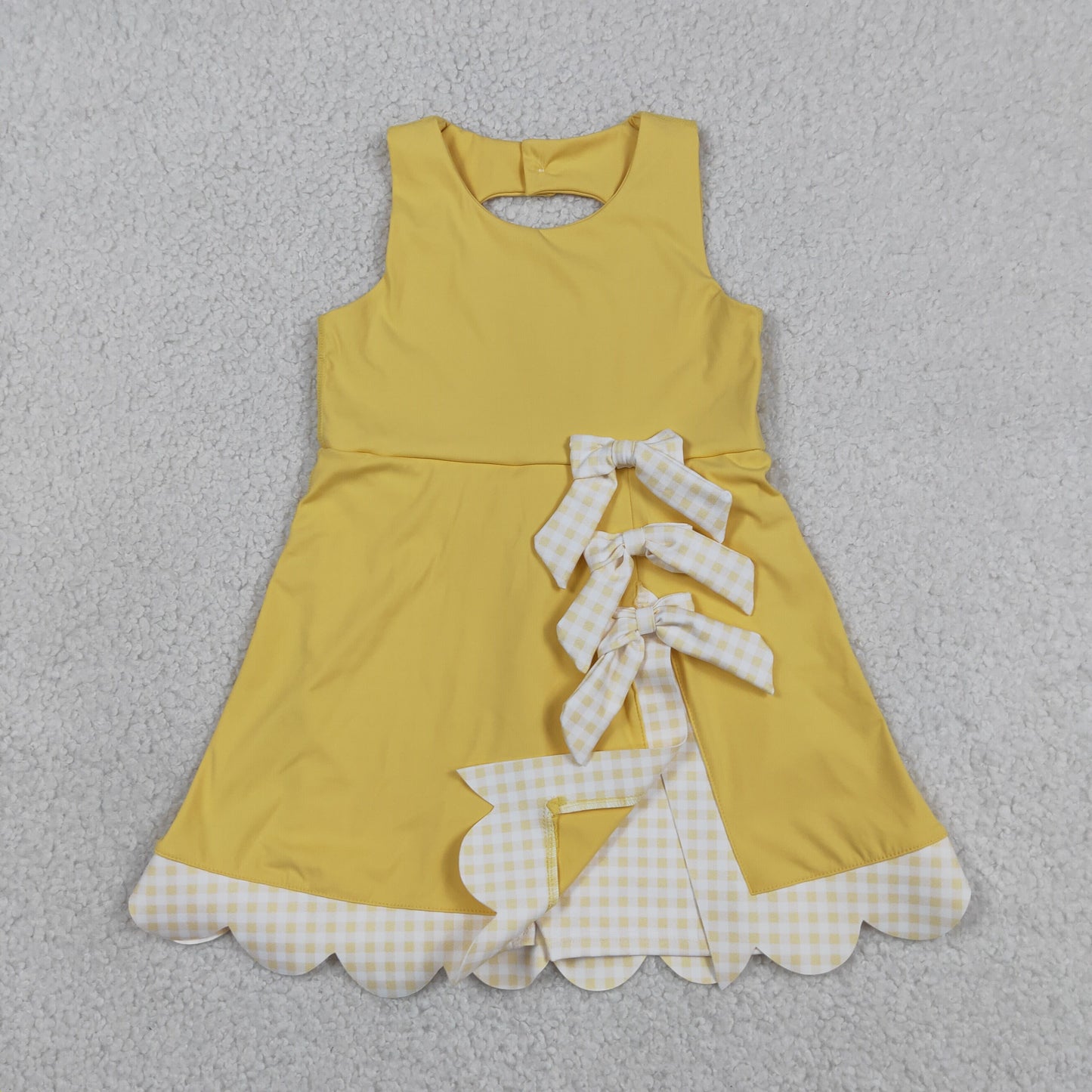 GSD3318 Yoga Solid Color Yellow Bows Sleeveless Skorts Girls Dress