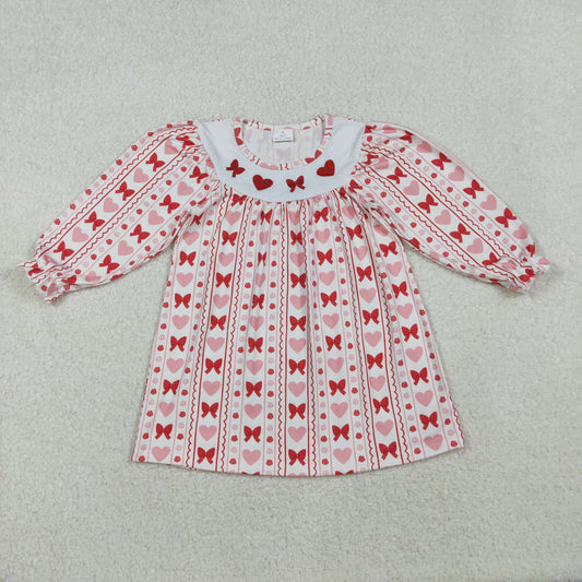embroidery GLD1336 Valentine's Day red heart bows long sleeve girls dress