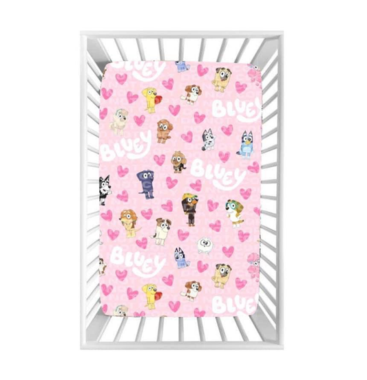 custom S cartoon blue dog pink bed sheet