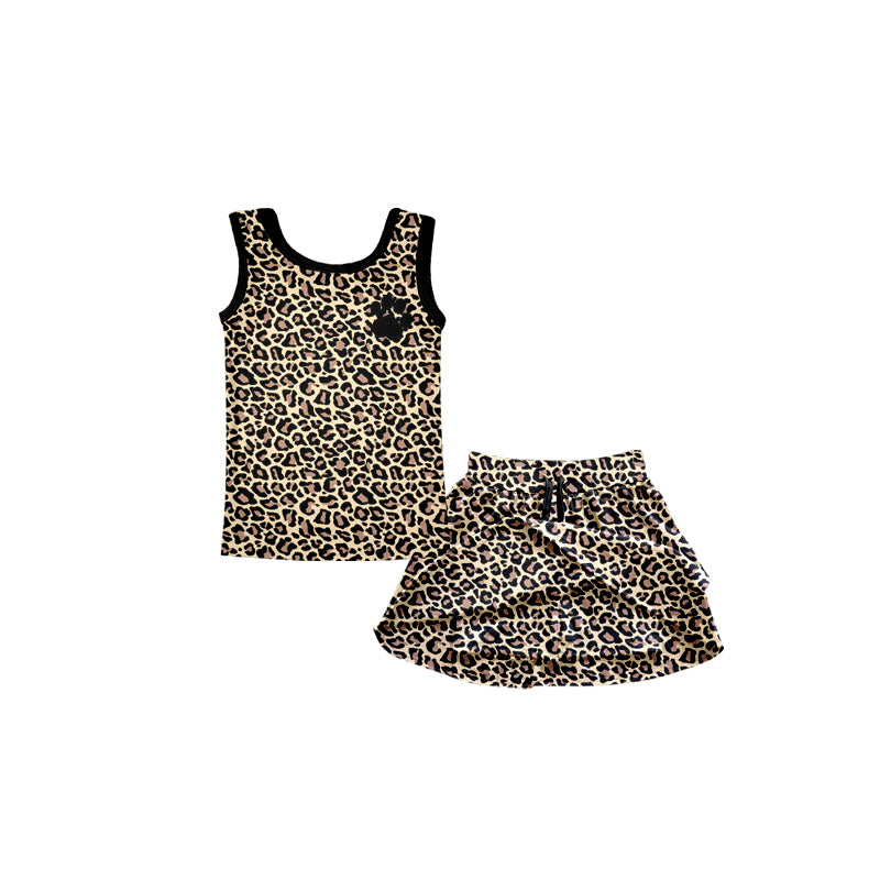 Custom Moq 3 Cartoon Princess Leopard Sleeveless Skirt With Shorts Girls Set