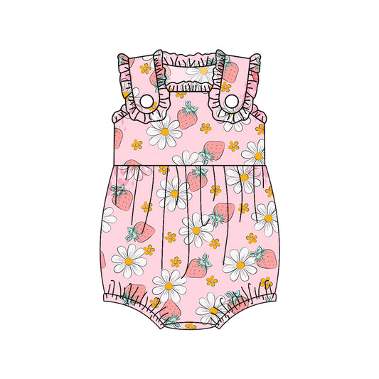 preorder Strawberry Flowers Pink Sleeveless Girls Romper
