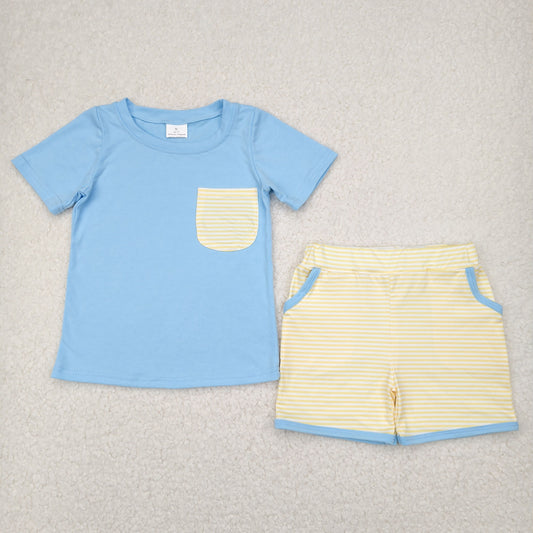 BSSO1393 blue pocket short sleeve yellow shorts boys set