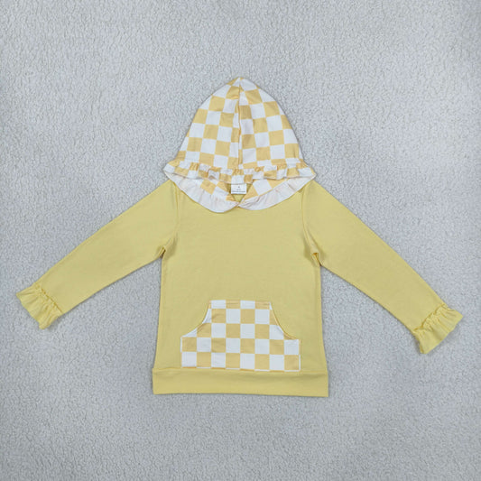 GT1853 Yellow Pocket Hoodie Long Sleeve Girls Top